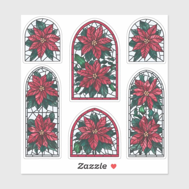 Classic Poinsettia Stained Glass Sticker Sheet (Sheet)