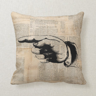 Classic Pointing Finger Art Newspaper Background Throw Pillow