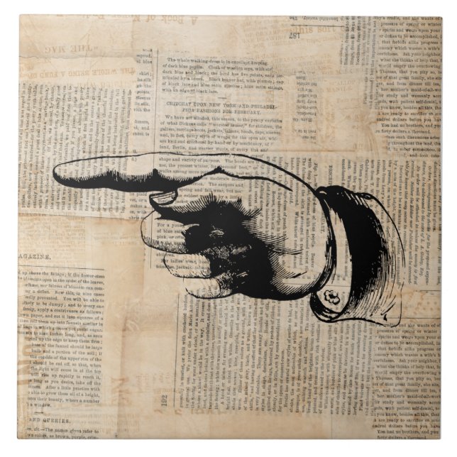 Classic Pointing Finger Art Newspaper Background Tile (Front)