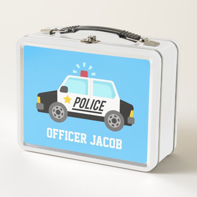 Classic Police Car with Siren Boys Personalized Metal Lunch Box (Front)