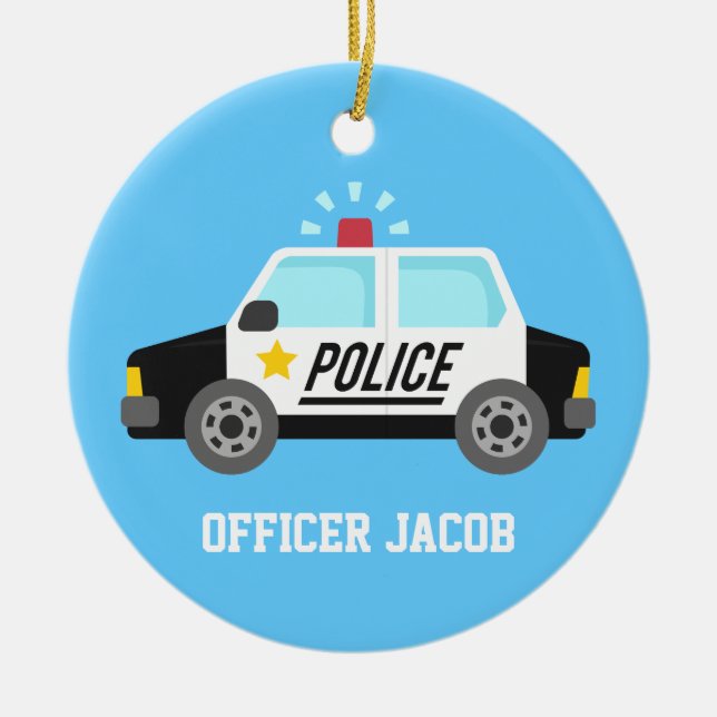 Classic  Police Car with Siren For Boys Room Ceramic Ornament (Front)