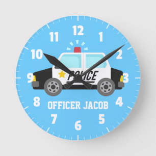 Classic  Police Car with Siren For Boys Room Round Clock