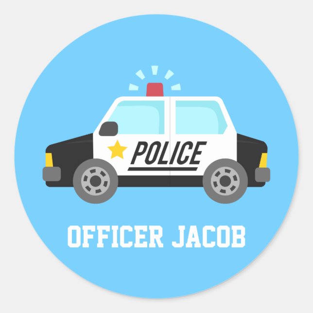 Classic Police Car with Siren Name Classic Round Sticker (Front)