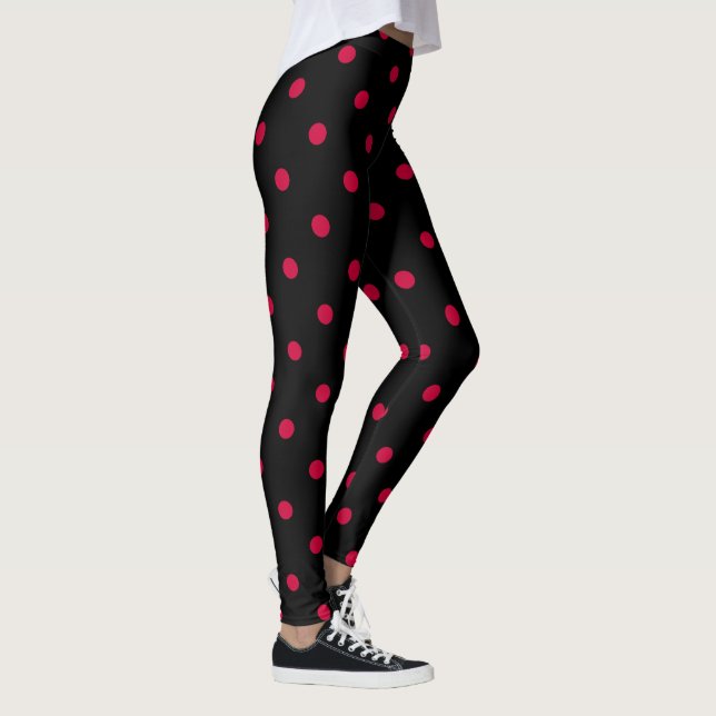 Classic Polka Dot Leggings - Black/Maroon (Right)