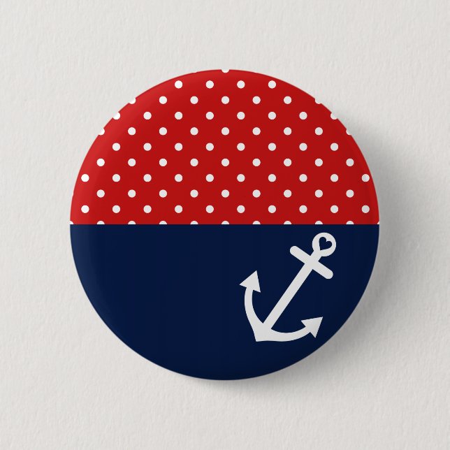 Classic Polka Dot Nautical Love 2 Inch Round Button (Front)