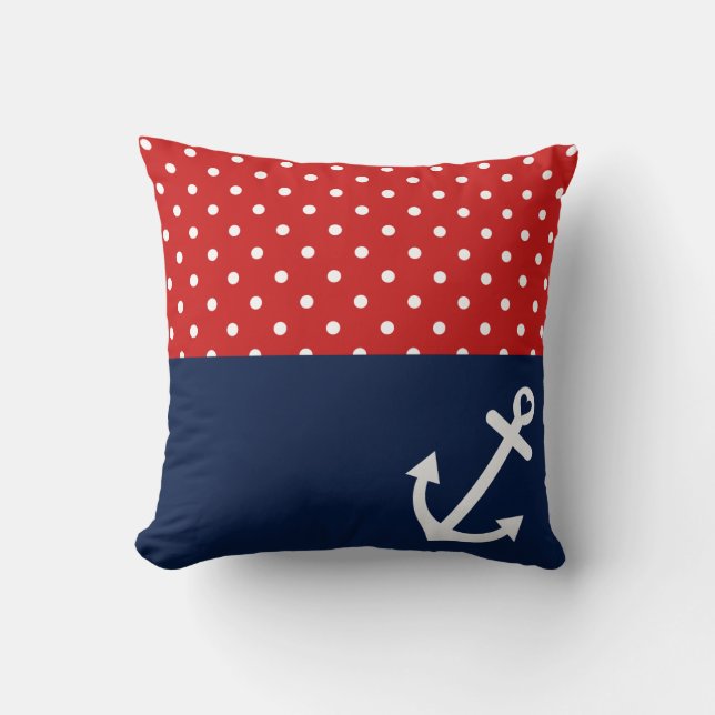 Classic Polka Dot Nautical Love Throw Pillow (Front)