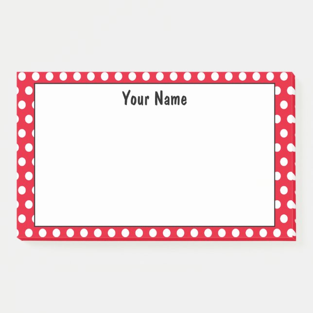 Classic  Polka Dot Red and White Custom Name Post-it Notes (Front)