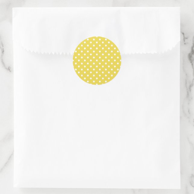 Classic Polka Dot White - Golden Yellow Classic Round Sticker (Bag)