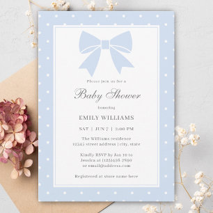 Classic Polka Dots Baby Blue Bow Boy Baby Shower Invitation