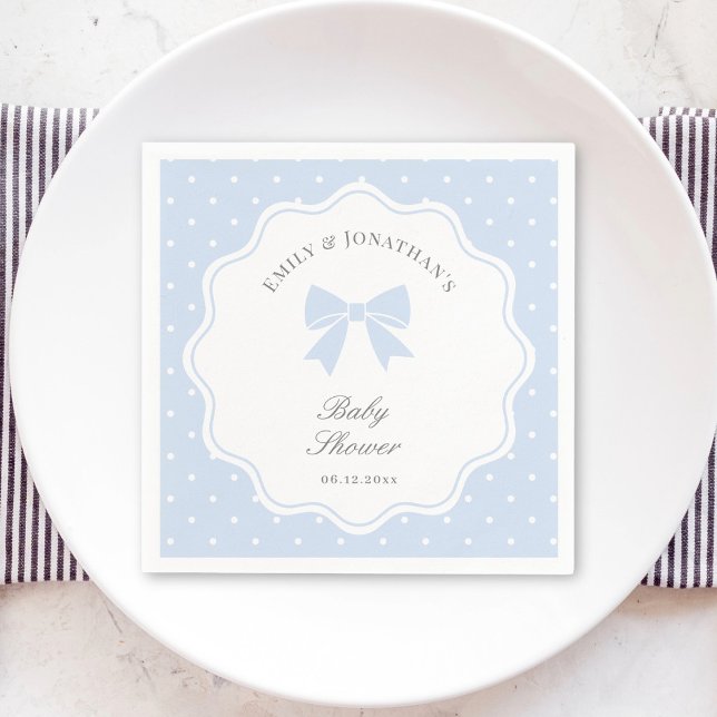 Classic Polka Dots Baby Blue Bow Boy Baby Shower Napkin (Creator Uploaded)