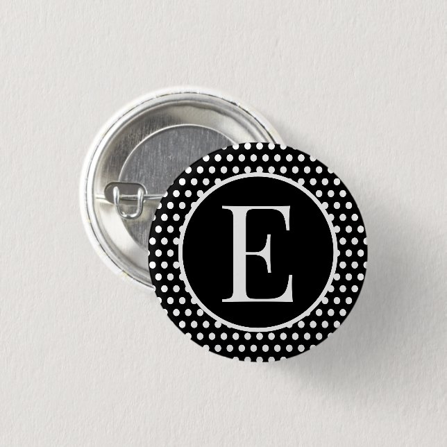 Classic Polka Dots Black Custom initial letter  1 Inch Round Button (Front & Back)