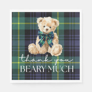 Classic Polo Teddy Bear Plaid Baby Shower Napkin