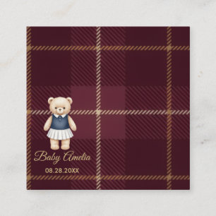 Classic Polo Teddy Bear Preppy Plaid Baby Shower  Enclosure Card