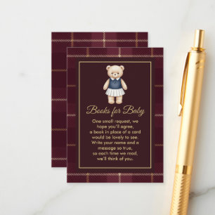 Classic Polo Teddy Bear Preppy Plaid Baby Shower  Enclosure Card
