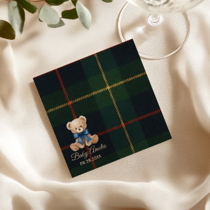 Classic Polo Teddy Bear Preppy Plaid Baby Shower  Napkin