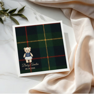 Classic Polo Teddy Bear Preppy Plaid Baby Shower  Napkin