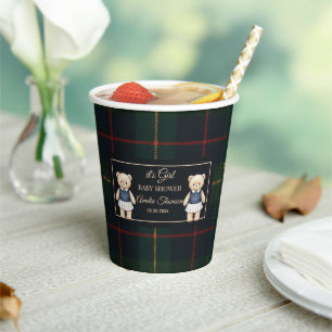 Classic Polo Teddy Bear Preppy Plaid Baby Shower Paper Cups