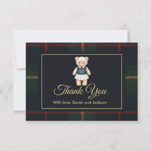 Classic Polo Teddy Bear Preppy Plaid Baby Shower  Thank You Card