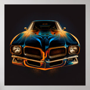 Classic Pontiac Firebird in silhouette w/ dark bg Poster