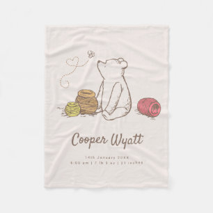 Classic Pooh and Honey Pots Birth Stats Fleece Blanket
