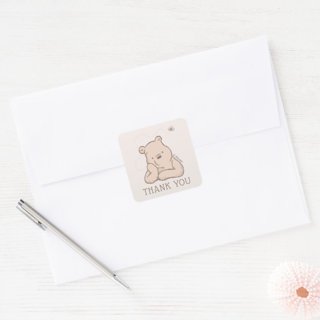 Classic Pooh | Baby Shower Thank You Square Sticker (Envelope)
