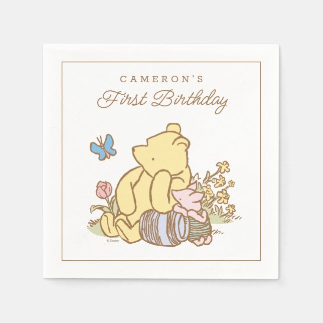 Classic Pooh & Piglet Baby Birthday Napkin (Front)
