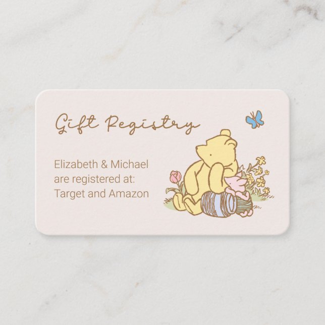 Classic Pooh & Piglet Baby Shower Gift Registry Enclosure Card (Front)