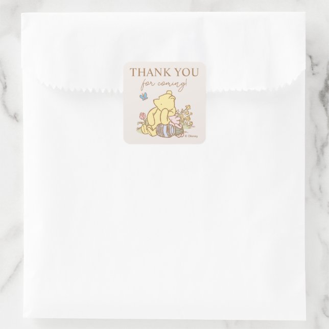 Classic Pooh & Piglet Baby Shower Square Sticker (Bag)