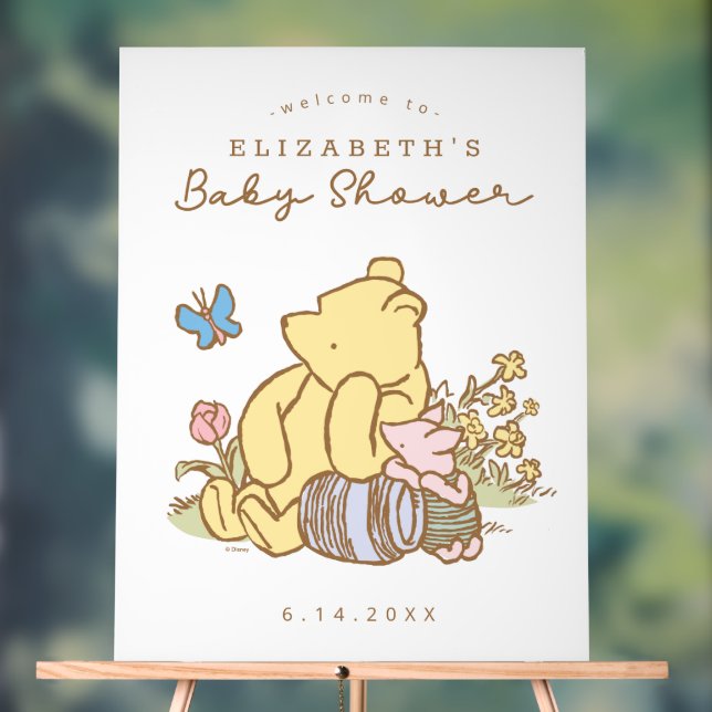 Classic Pooh & Piglet | Baby Shower Welcome Acrylic Sign (Neutral)