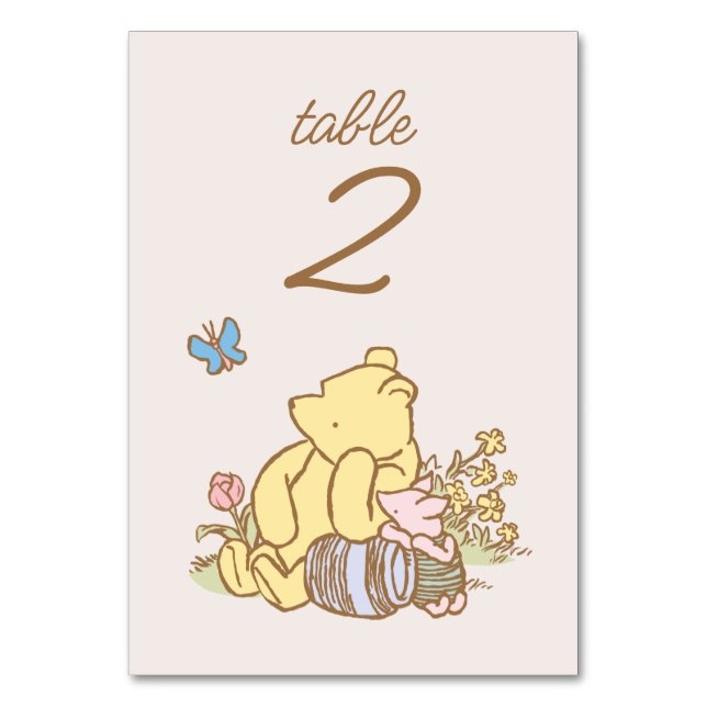 Classic Pooh & Piglet No Wrap Baby Shower Table Number (Front)