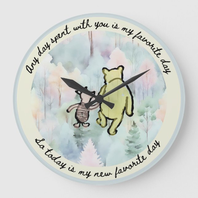 Classic Pooh Quote Pooh and Piglet Watercolor Large Clock (Front)