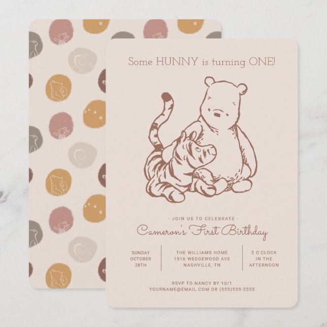 Classic Pooh & Tigger First Birthday Invitation (Front/Back)