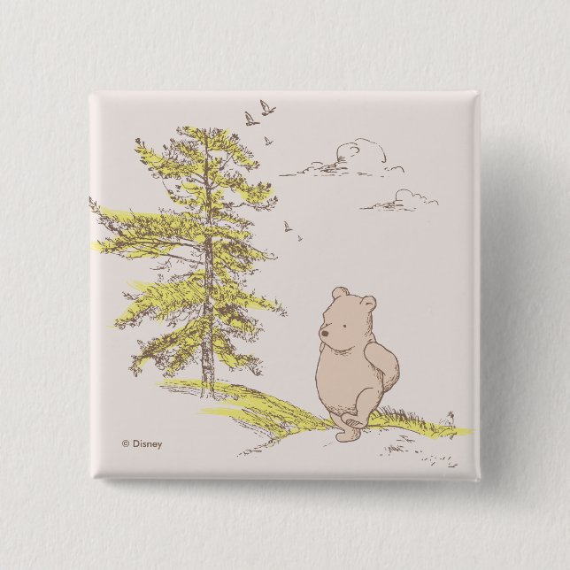 Classic Pooh Walking in the Woods 2 Inch Square Button (Front)
