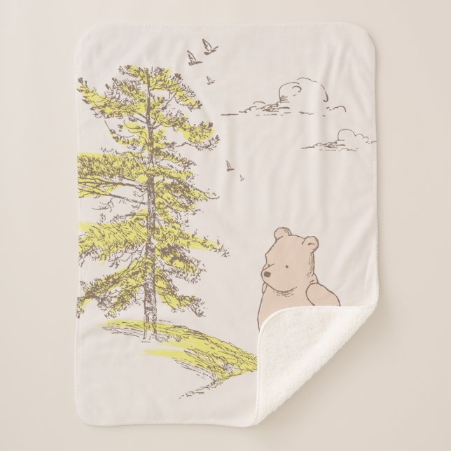 Classic Pooh Walking in the Woods Sherpa Blanket (Front)