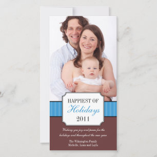 Classic portrait blue stripe band Christmas photo Holiday Card