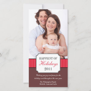 Classic portrait red stripe band Christmas photo Holiday Card