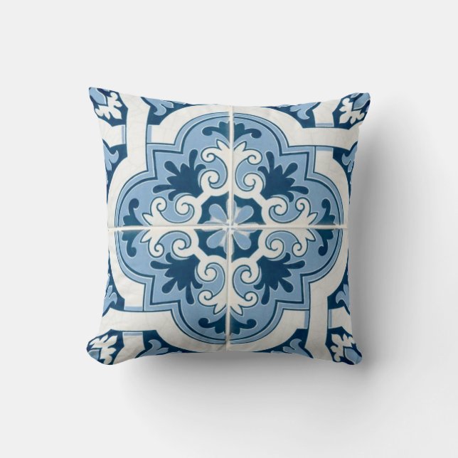 Classic Portuguese  Blue and White Mediterranean P Throw Pillow (Front)