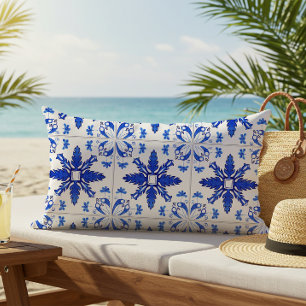 Classic Portuguese Tile Pattern Blue White Lumbar Pillow