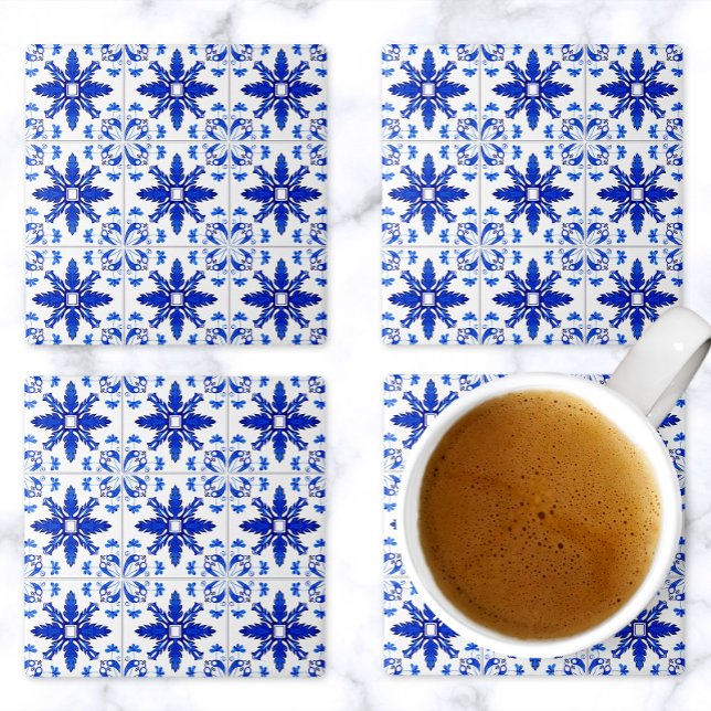 Classic Portuguese Tile Pattern Blue White Stone Coaster (Creator Uploaded)