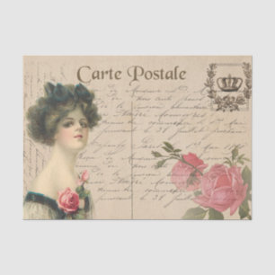 Classic Postcard/Victorian Lady With Roses Tissue Paper