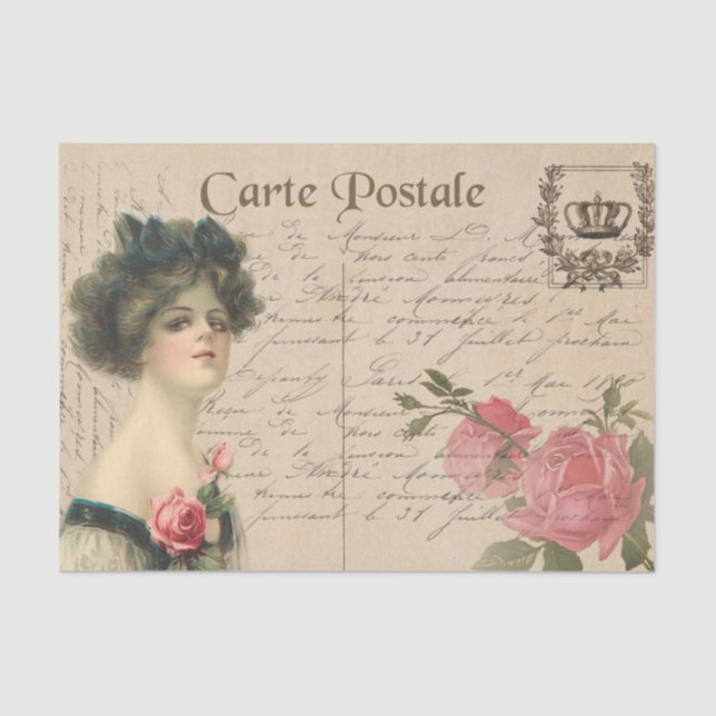 Classic Postcard/Victorian Lady With Roses Tissue Paper (Front)