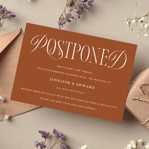 Classic Postponed Wedding Update Terracotta Invitation