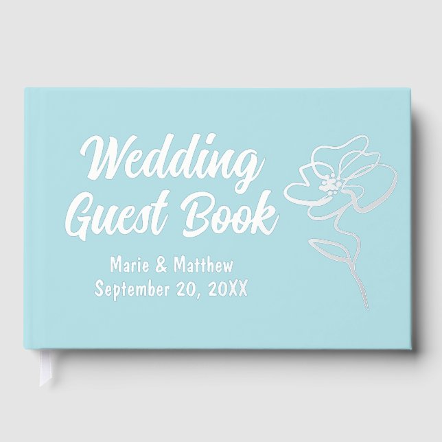 Classic Powder Blue Floral Sketch Foil Guestbook (Front)