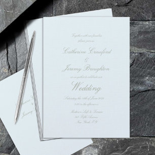 Classic Powder Blue Linen Wedding Script Invitation