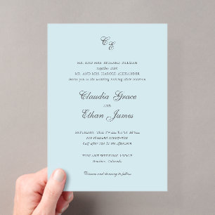 Classic Powder Blue Monogram Elegant Wedding Acrylic Invitations