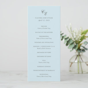 Classic Powder Blue Monogram Elegant Wedding Program