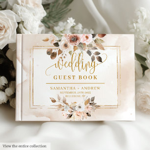 Classic Powder Pink Gold Frame Wedding Guest Book
