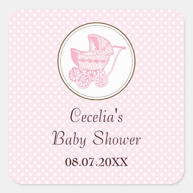 Classic Pram Baby Shower Sticker (Front)
