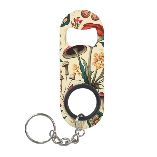 Classic Premium Mushroom and Flower Design Keychain Bottle Opener (Front)