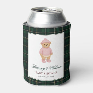 Classic Preppy Bear Designer Plaid Baby Shower Can Cooler